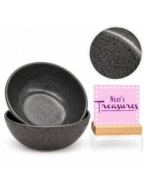 Next SLATE GRAY Black Speckled  Sightly Oval Stoneware Soup Cereal Bowls Set 2